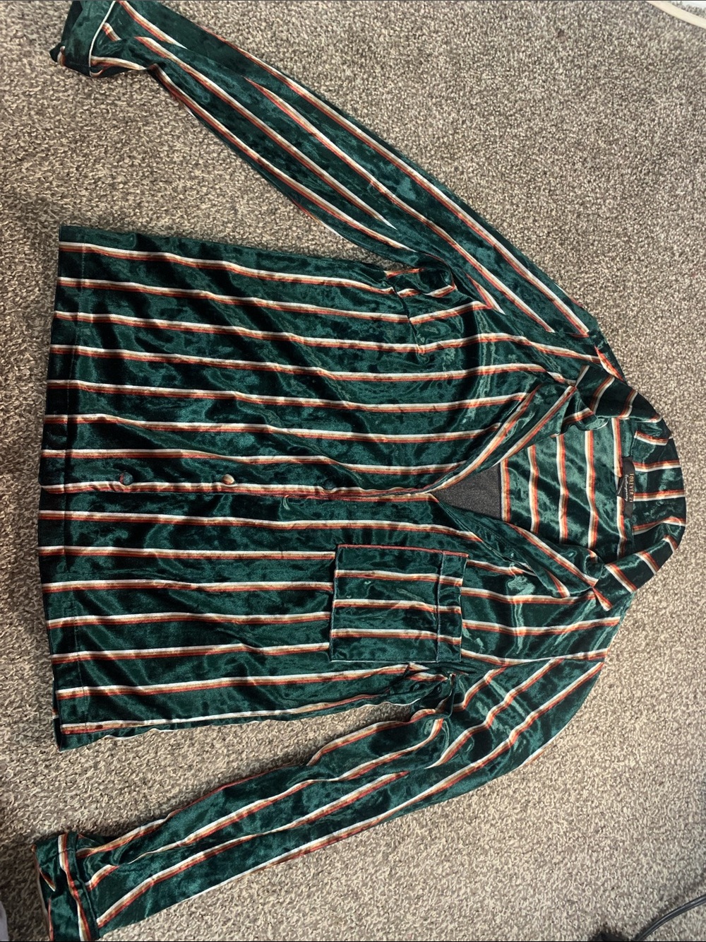 Forever 21 Green Velvet Striped Long Sleeve Shirt